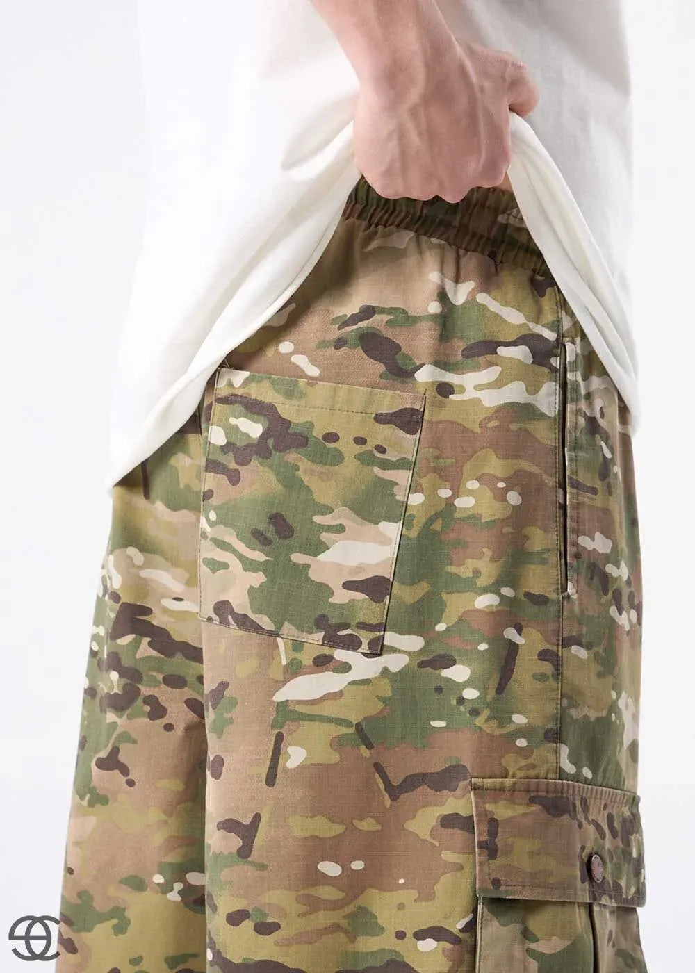 Cargo Baggy Βερμούδα Παραλλαγής Και Λάστιχο Στη Μέση – Πράσινο/Καφέ – 3