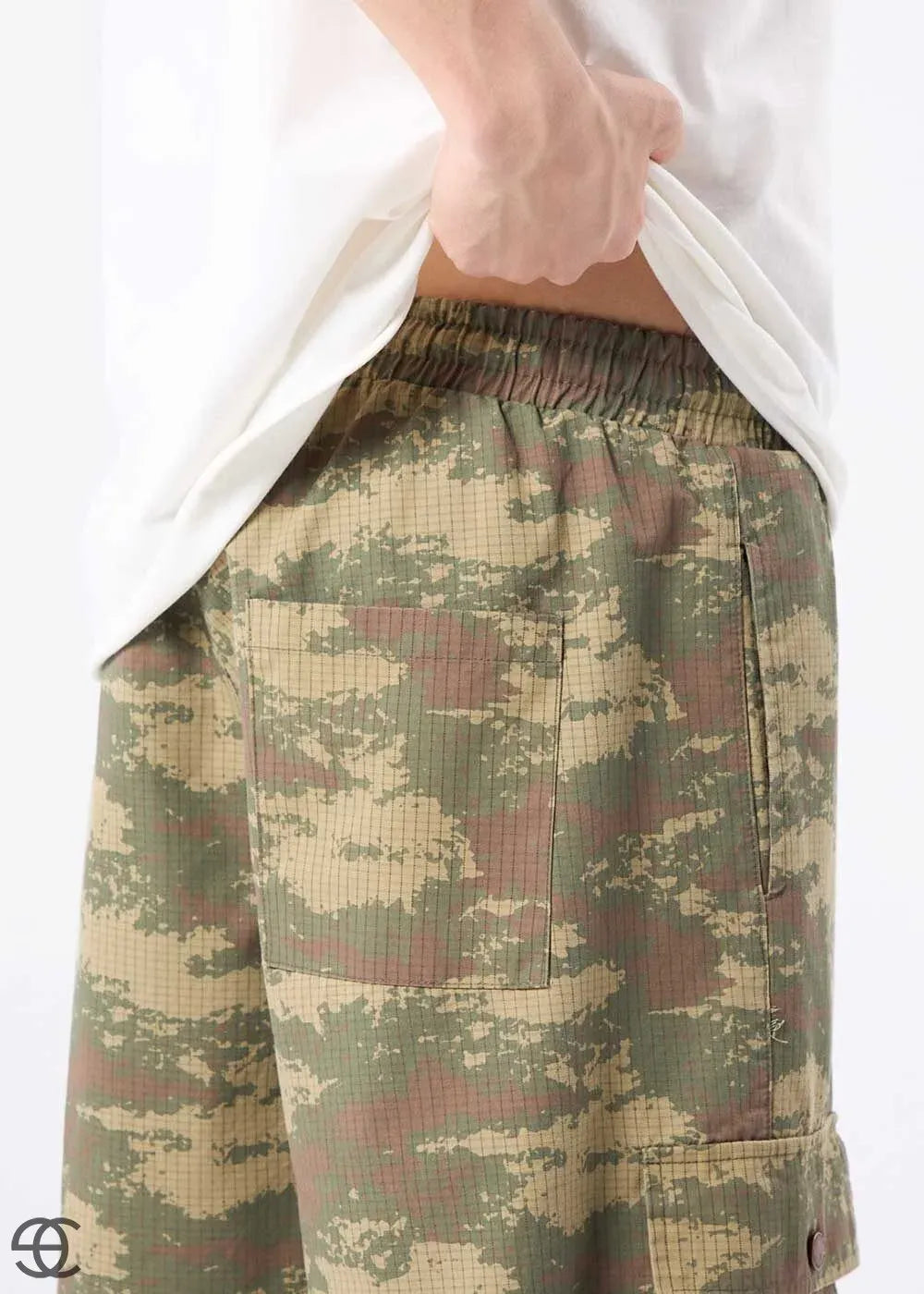 Cargo Baggy Βερμούδα Παραλλαγής Και Λάστιχο Στη Μέση – Χακί/Καφέ – 3