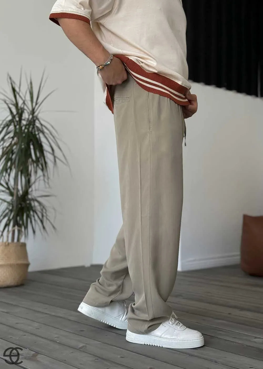 Baggy Παντελόνι Σε Tencel Ύφανση – Χακί – 3
