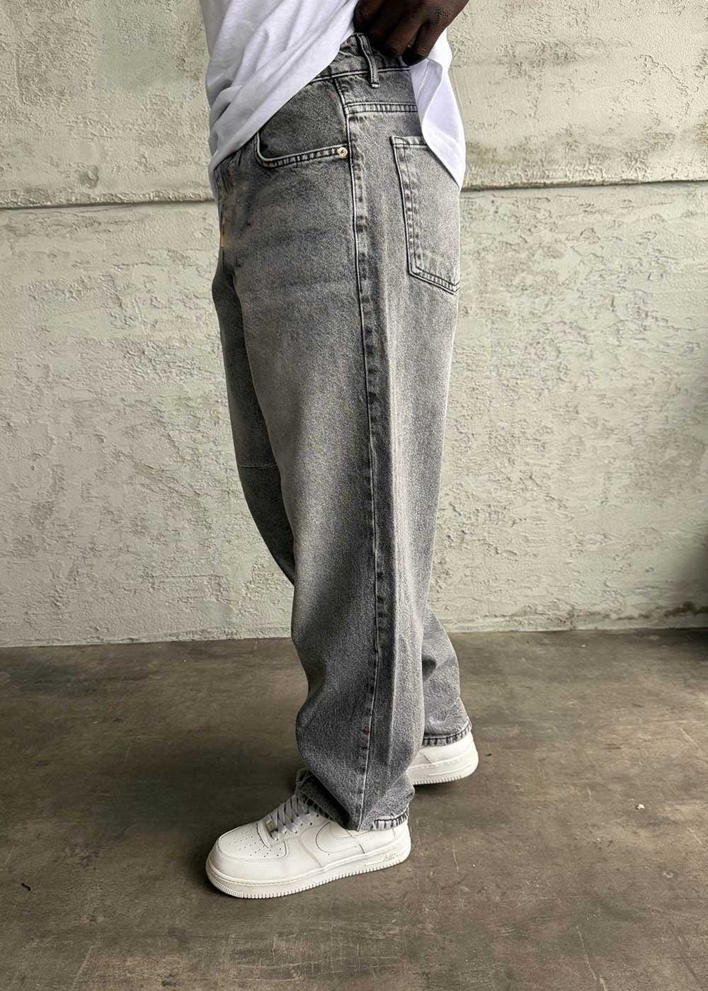 Washed Baggy Jean με Τονισμένες Ραφές- Ανοιχτό Γκρι – 3