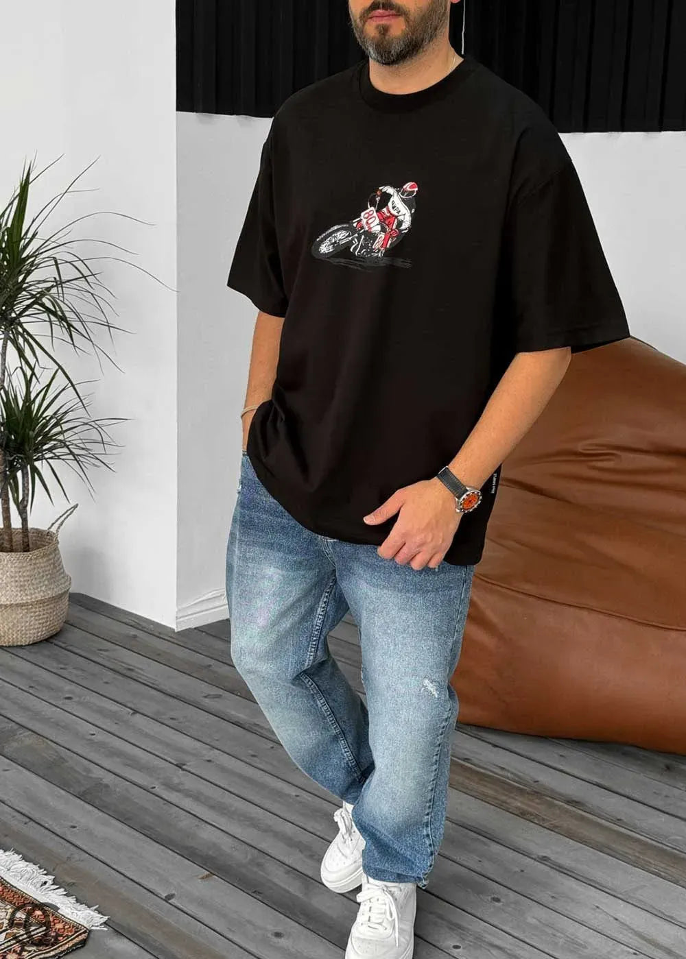 Oversized T-Shirt Motocross - Μαύρο – 2