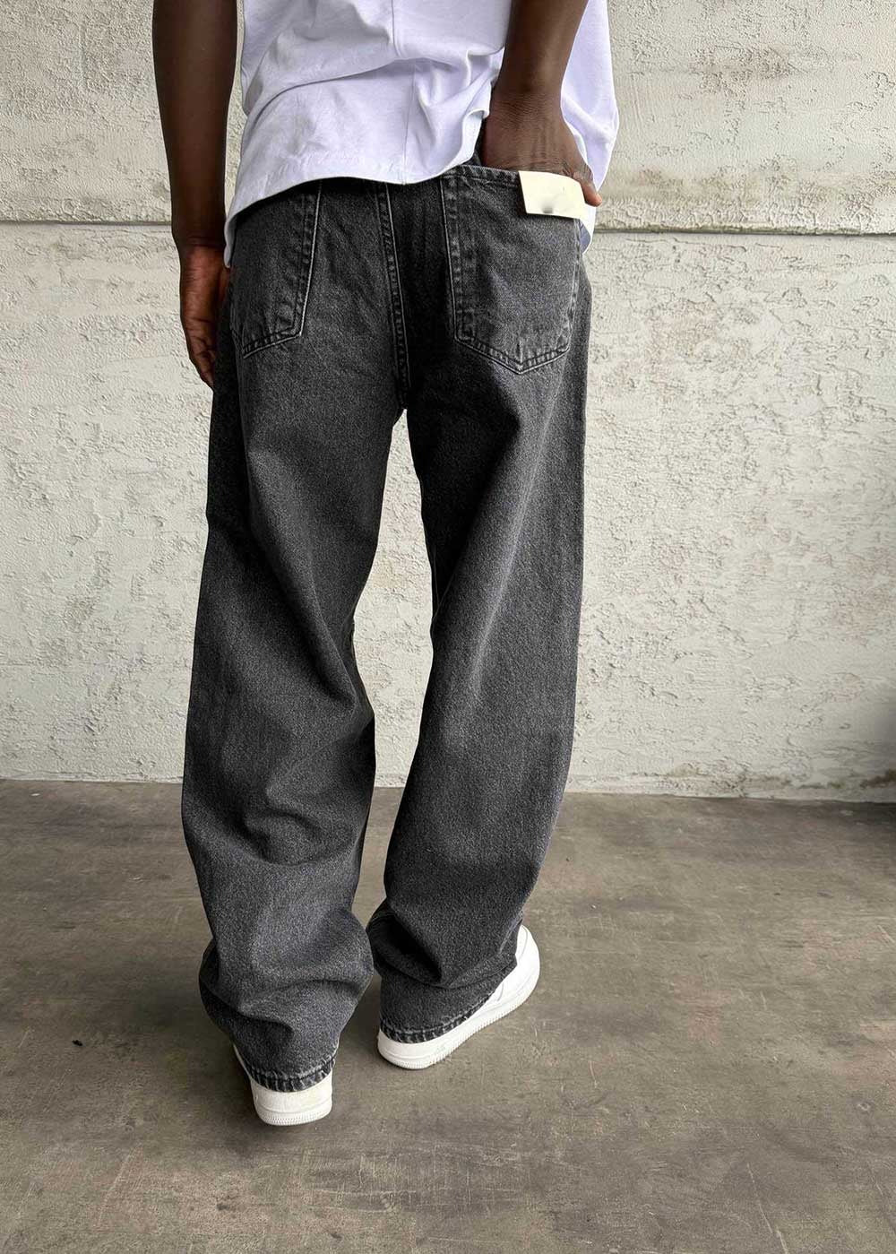 Ανθρακί-Washed Utility Baggy Jean με Πλευρικές Ραφές – 2
