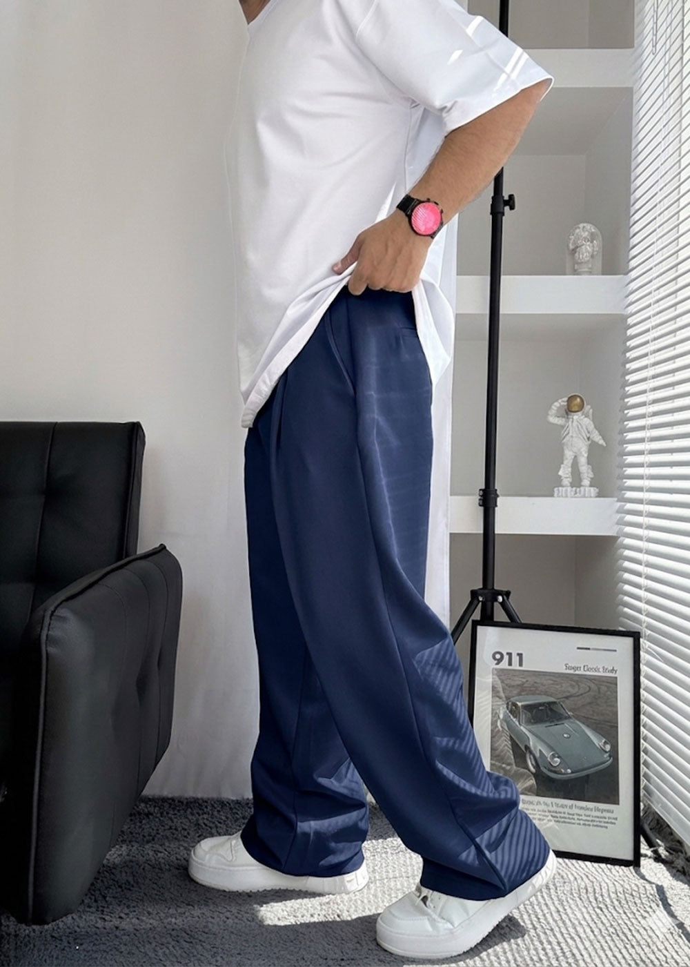 Όκστρα Baggy Υφασμάτινο Παντελόνι με Πιέτες – Σκούρο Μπλε – 3