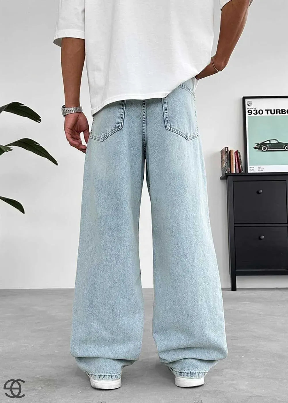 Απαλό Γαλαζιο Basic Πολύ Φαρδύ Baggy Παντελόνι – 3
