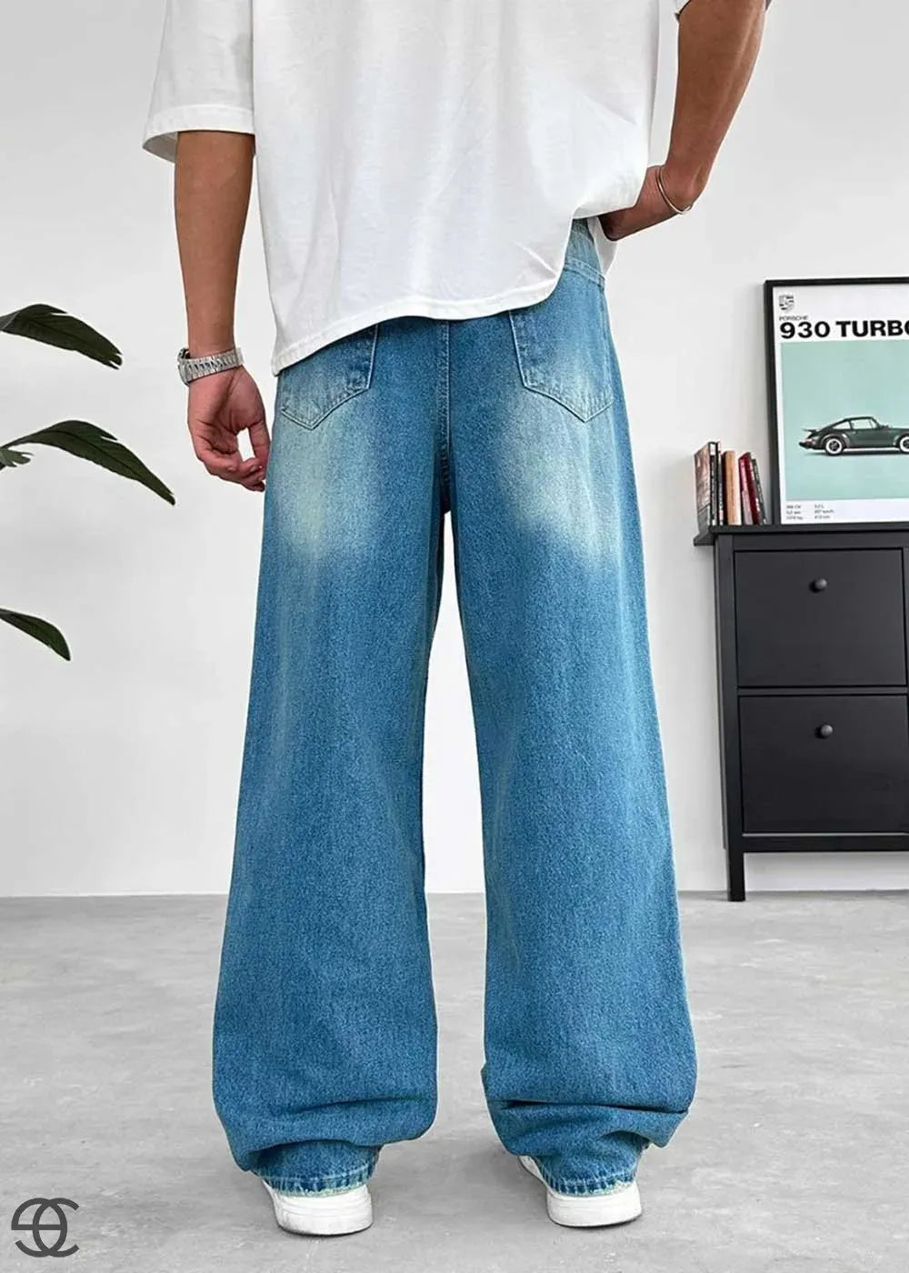 Απαλό Μπλε Basic Πολύ Φαρδύ Baggy Παντελόνι – 3