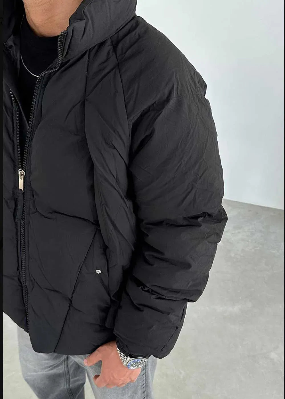 Puffer Μπουφάν με Ψηλό Γιακά και Φερμουάρ - Μαύρο – 3