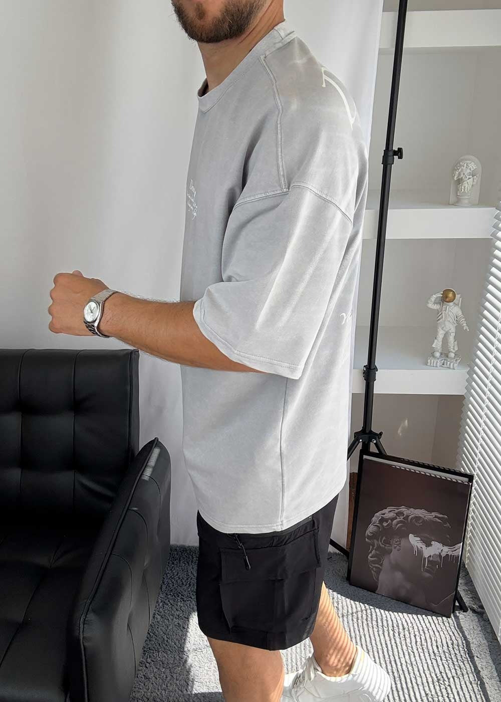 Drowning Oversized T-Shirt με Τύπωμα – Γκρι Ξεβαμμένο – 3