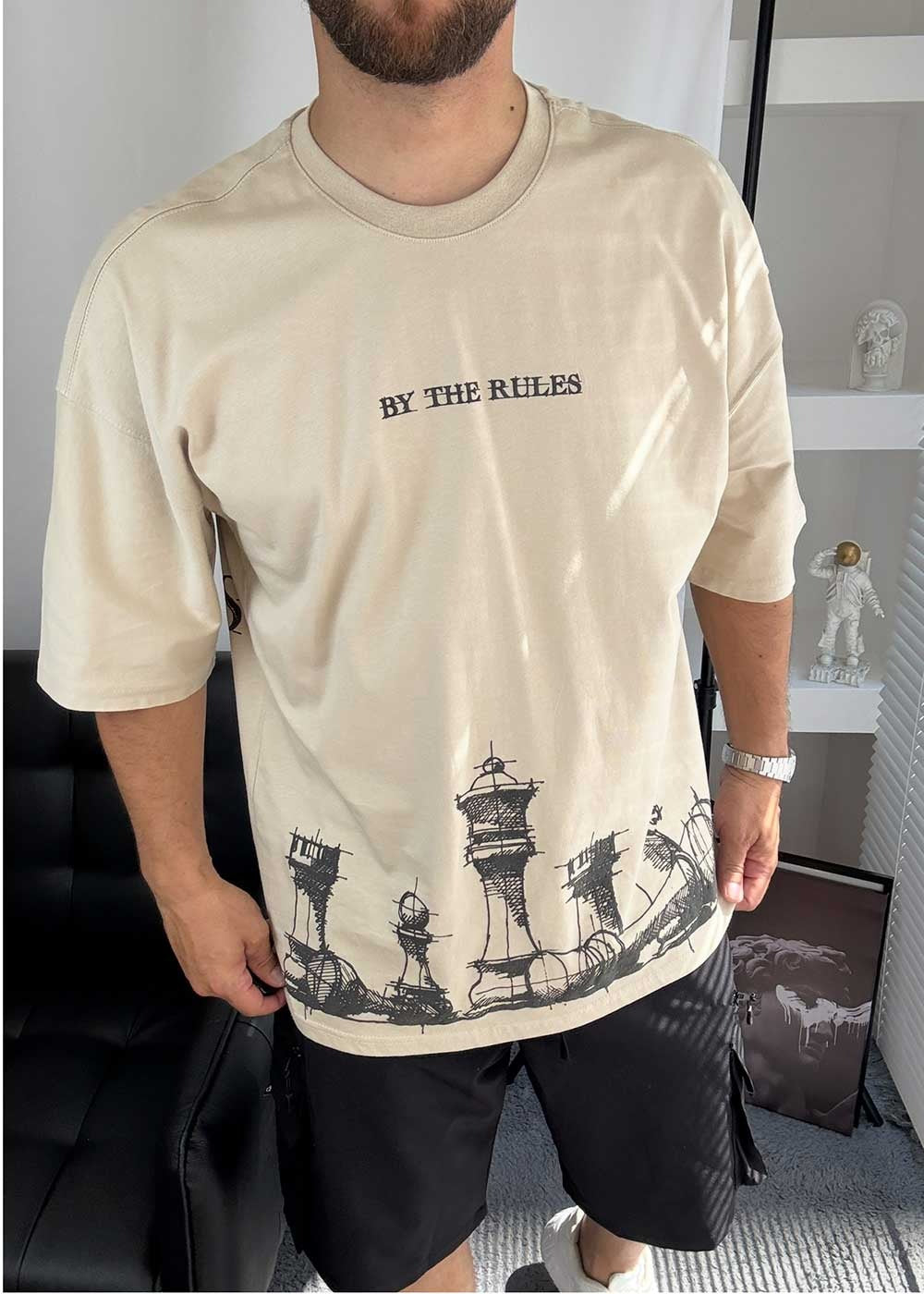 Oversized T- shirt By The Rules -Μπεζ – 3