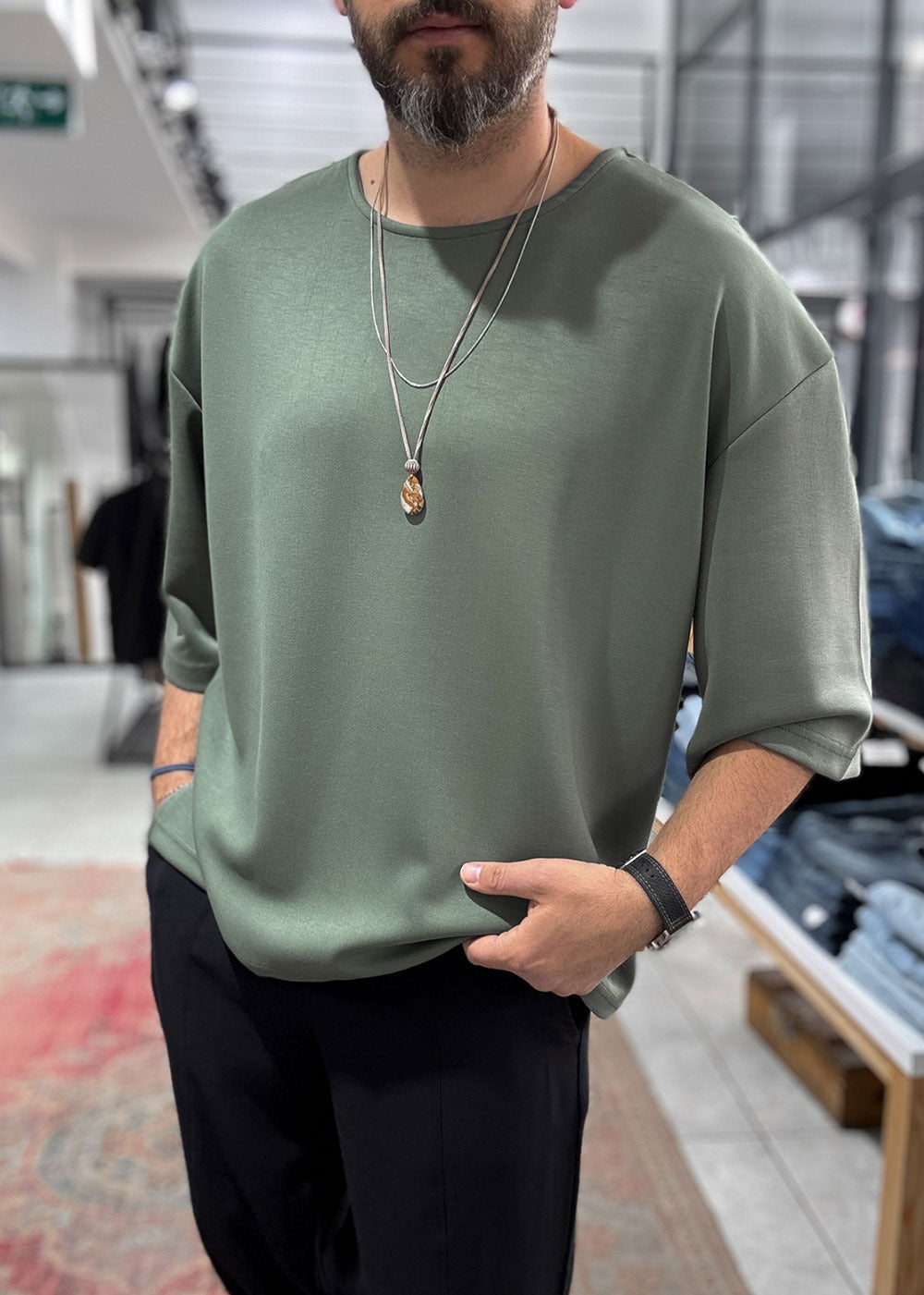 Three-Quarter 3/4 Sleeve T-Shirt Με Ελαστικότητα – Χακί – 2