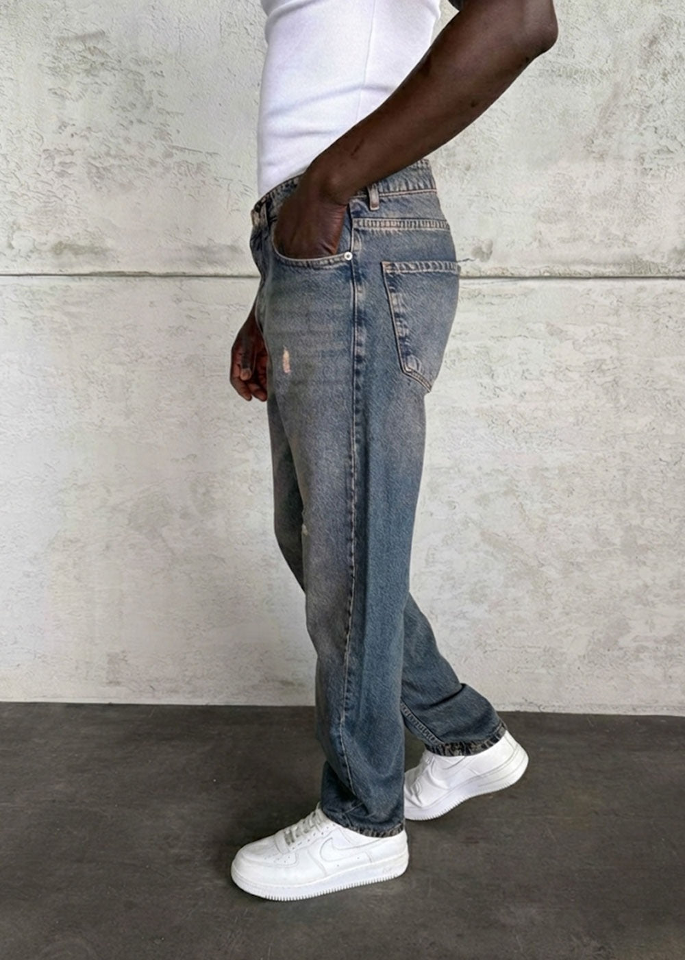 Baggy Regular με Light Wash και Distressing – Μπλε Τζιν – 4