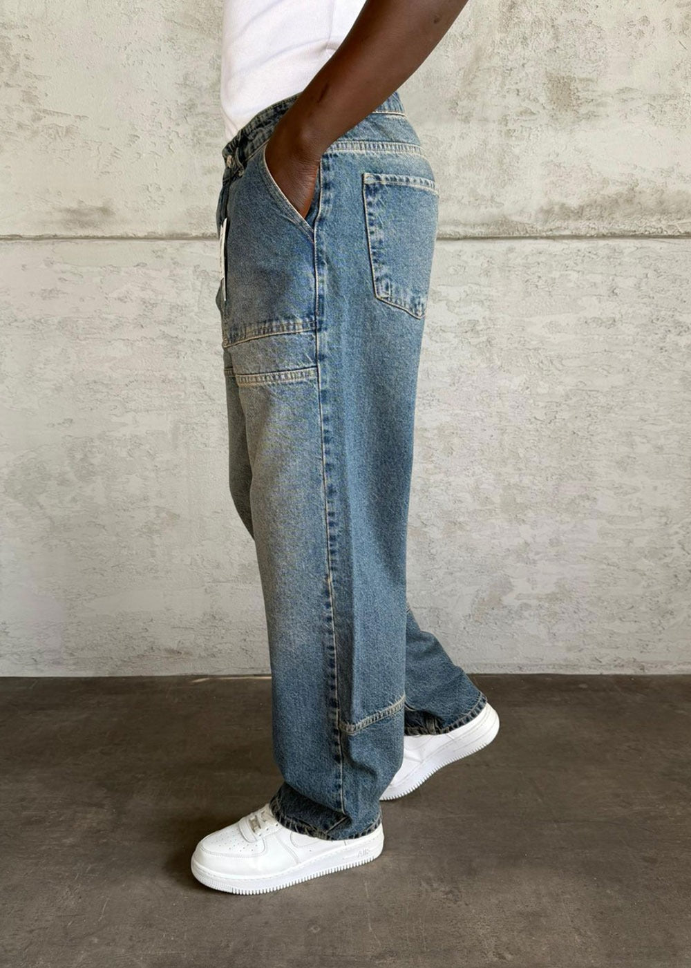 Workwear Τζιν Baggy Fit με Εφέ Panel – Μπλε Ξεβαμμένο – 4