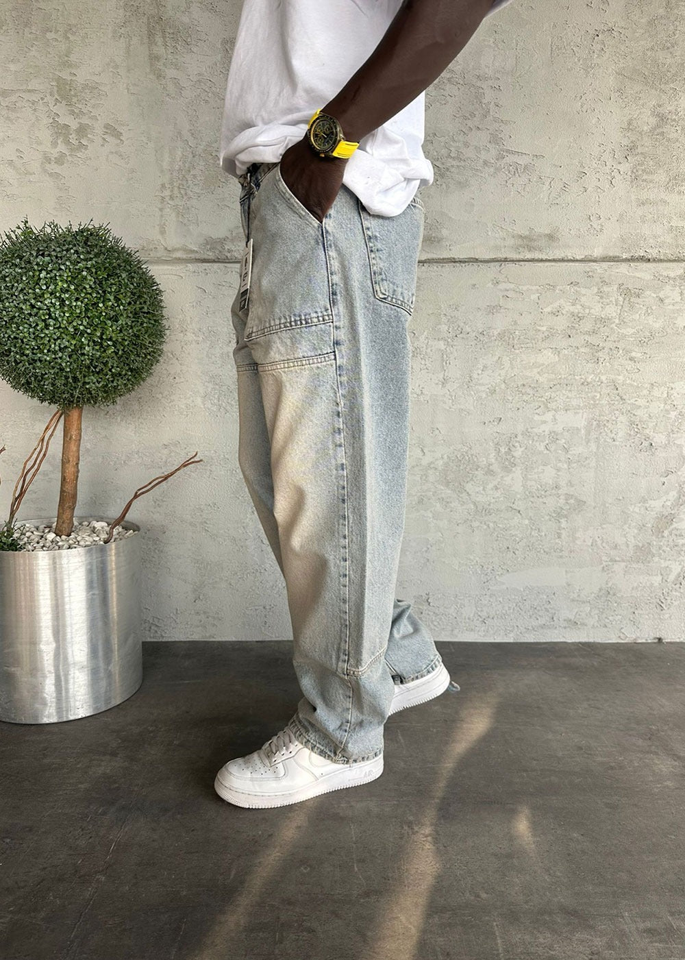 Workwear Τζιν Baggy Fit με Εφέ Panel – Γαλάζιο Έντονα Ξεβαμμένο – 2