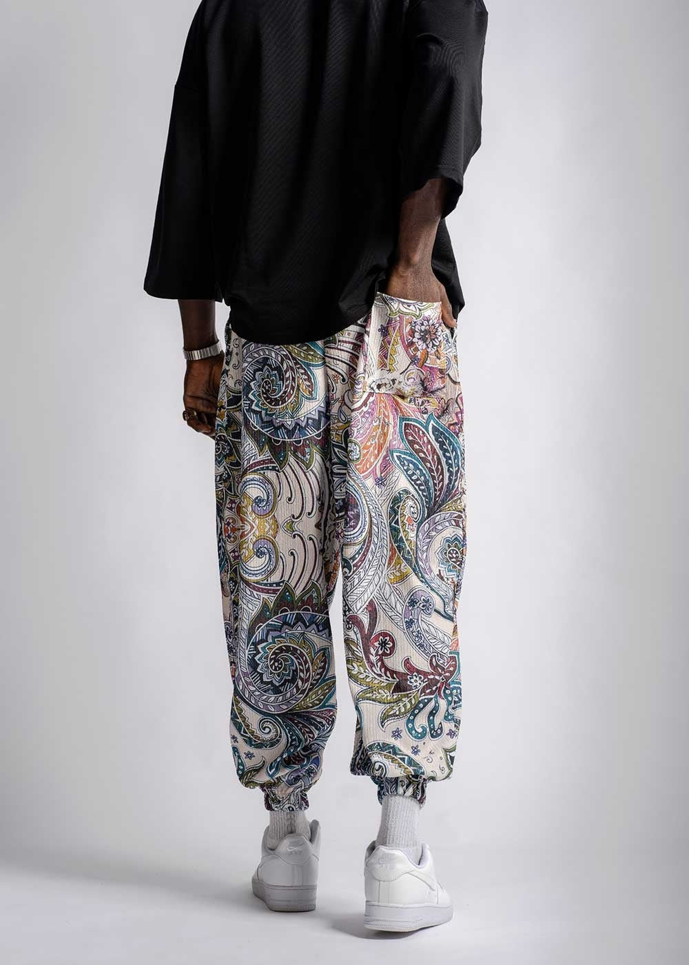 Παντελόνι Jogger Με Πιέτες Και Λάστιχο Σε Ύφανση Boho – Πολύχρωμο Σχέδιο – 2