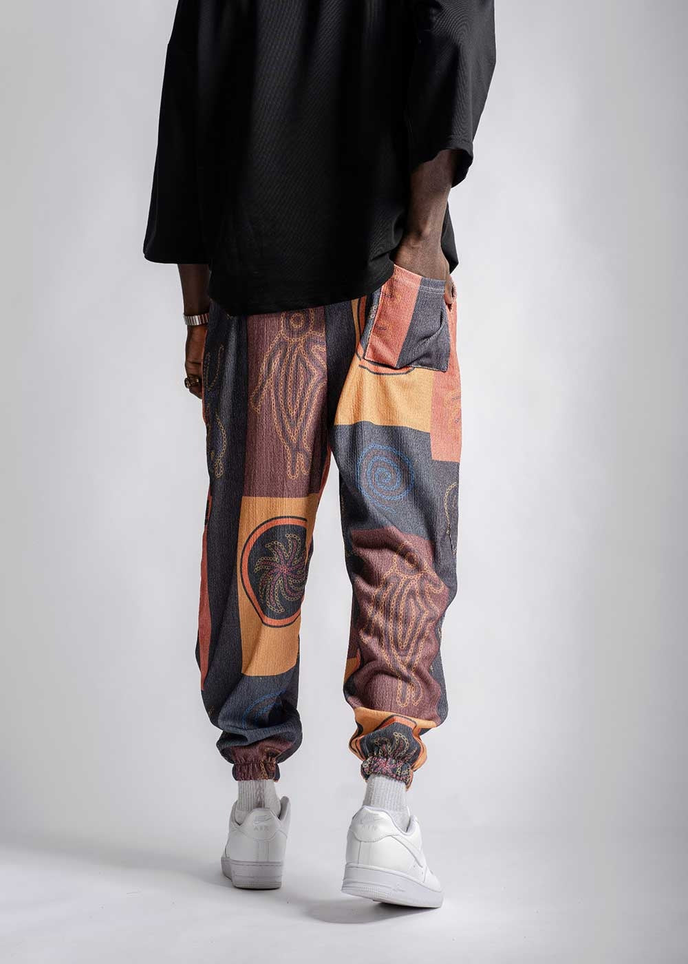 Παντελόνι Jogger Με Πιέτες Και Λάστιχο Σε Ύφανση Boho Με Minimal Print – Πολύχρωμο Σχέδιο – 3