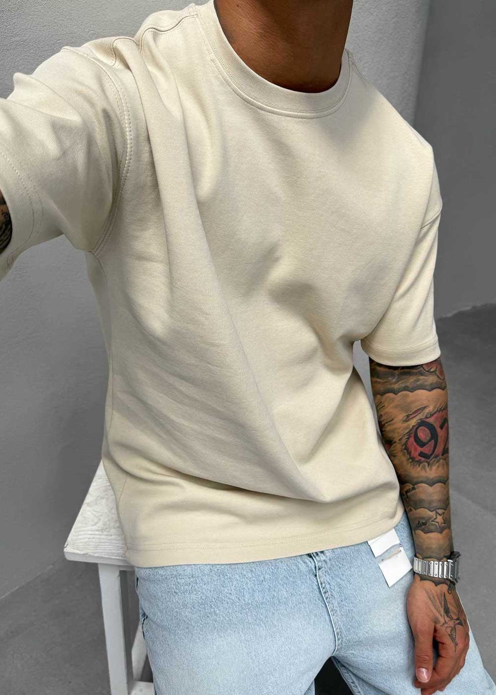 Basic Oversized T-Shirt – Μπεζ – 4