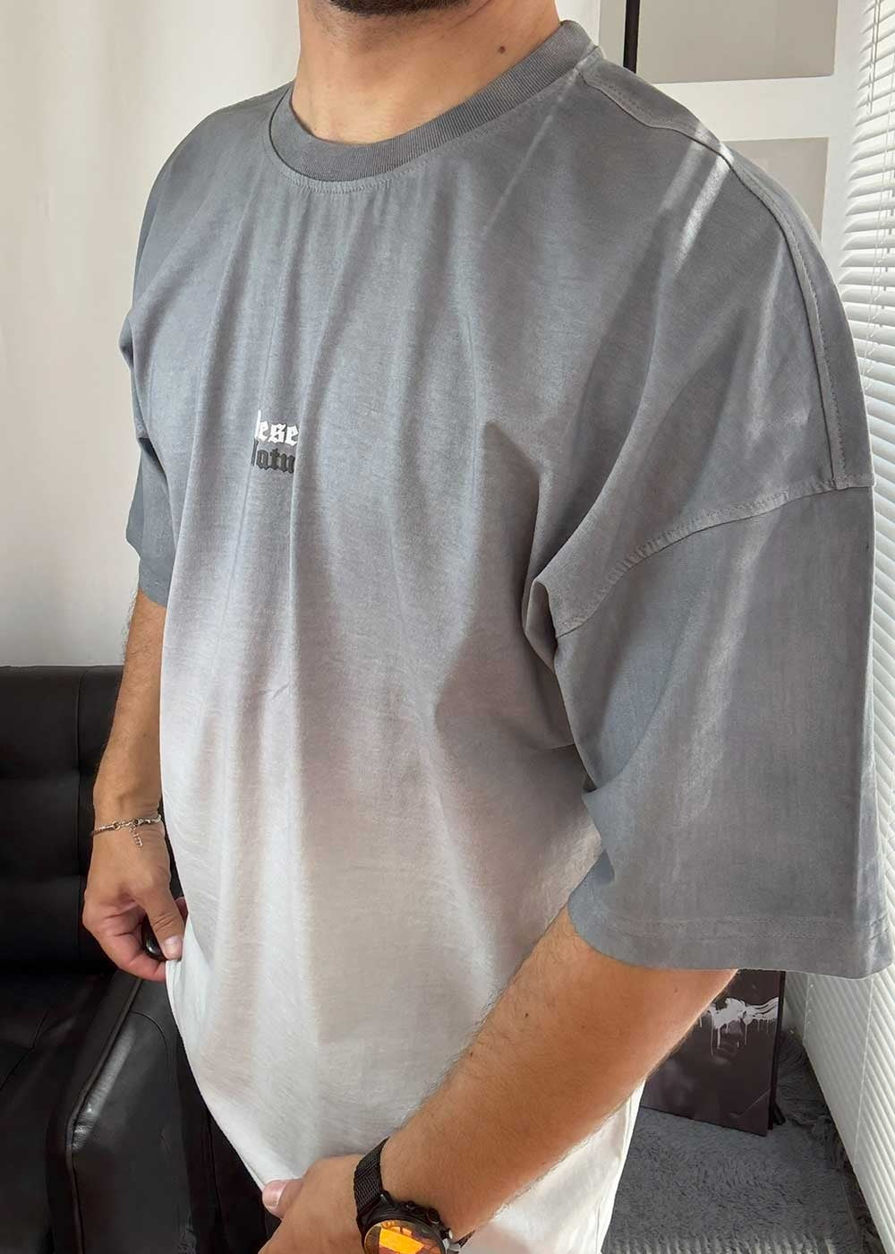 Desert Nature Oversized T-Shirt με Ξεβαμμένο Εφέ – Γκρι – 3