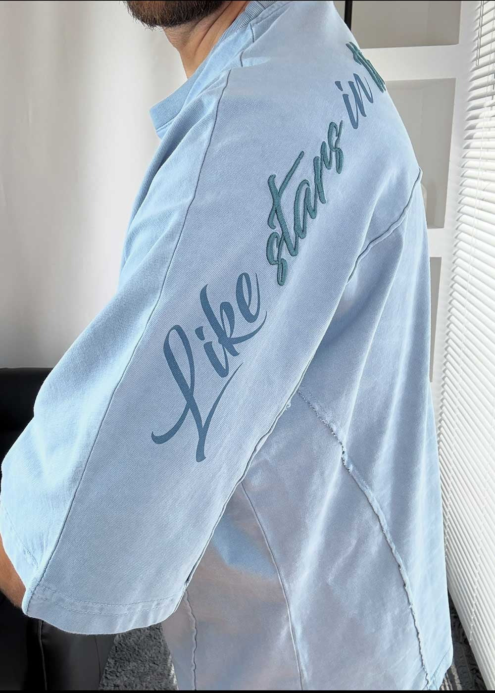 Oversized T-Shirt με Κέντημα Like Stars και Εξωτερικές Ραφές – Γαλάζιο – 3