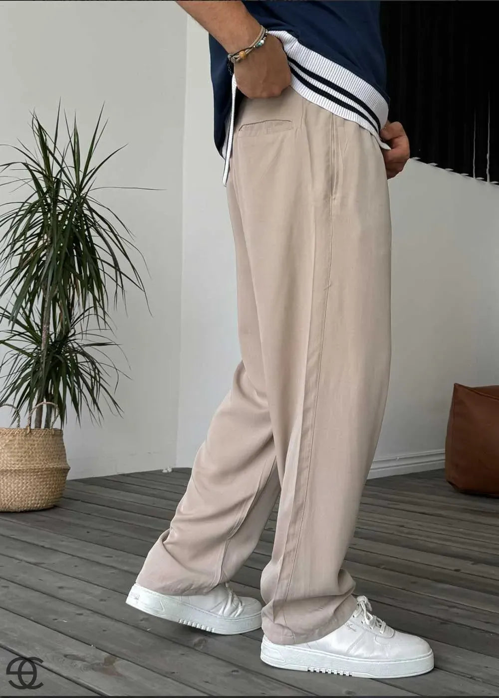 Baggy Παντελόνι Σε Tencel Ύφανση – Μπεζ – 5