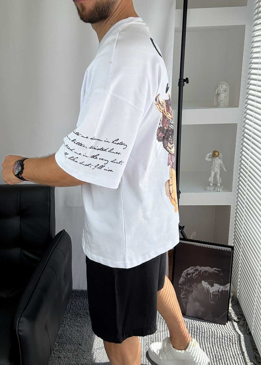 Mosaic Art Oversized T-Shirt με Τύπωμα – Λευκό – 3