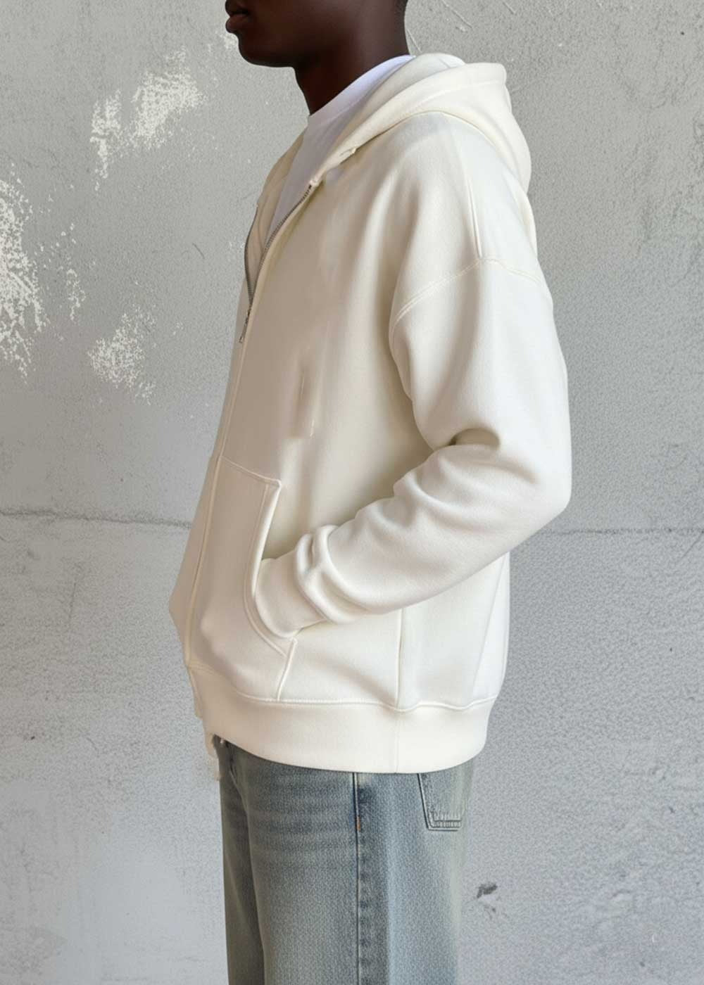 Oversized Ζακέτα Φούτερ με Διπλό Άνοιγμα Φερμουάρ Εσωτερική Επένδυση – Λευκό