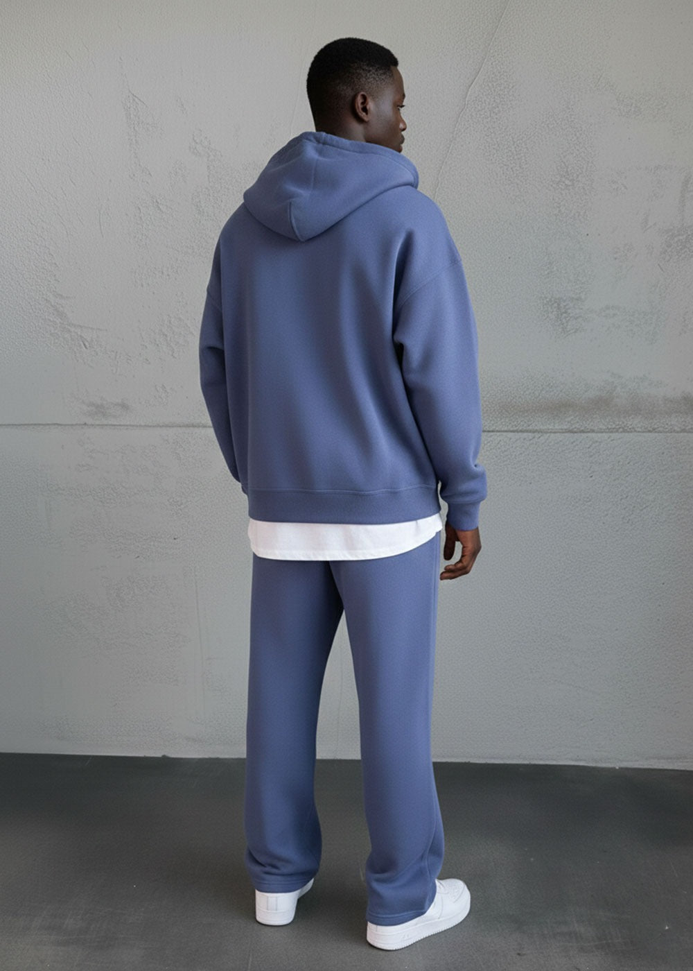 Ανδρικό σετ με oversized ζακέτα φούτερ με διπλό φερμουάρ, baggy φόρμα και εσωτερική επένδυση σε μπλε