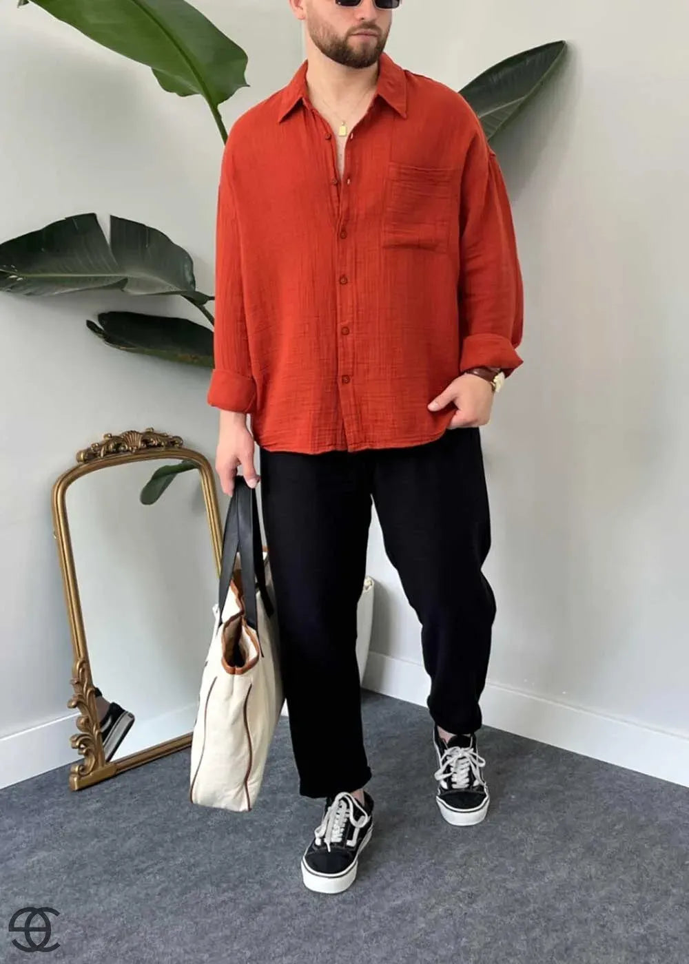 Πουκάμισο Oversized Από Μουσελίνα – Κεραμίδι