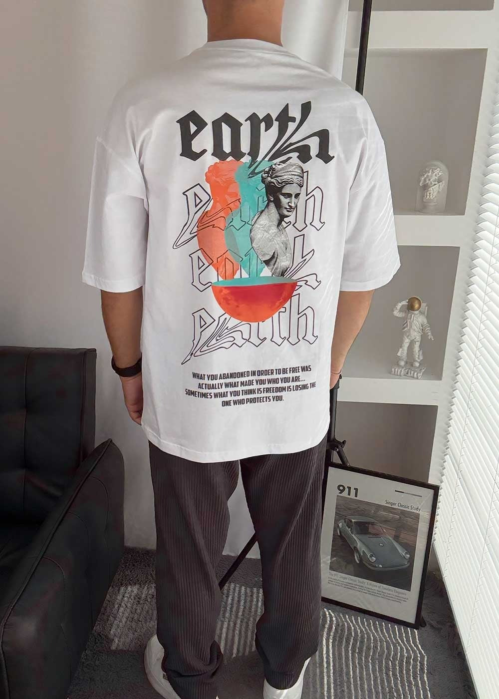 Earth Oversized T-Shirt με Τύπωμα – Λευκό – 3