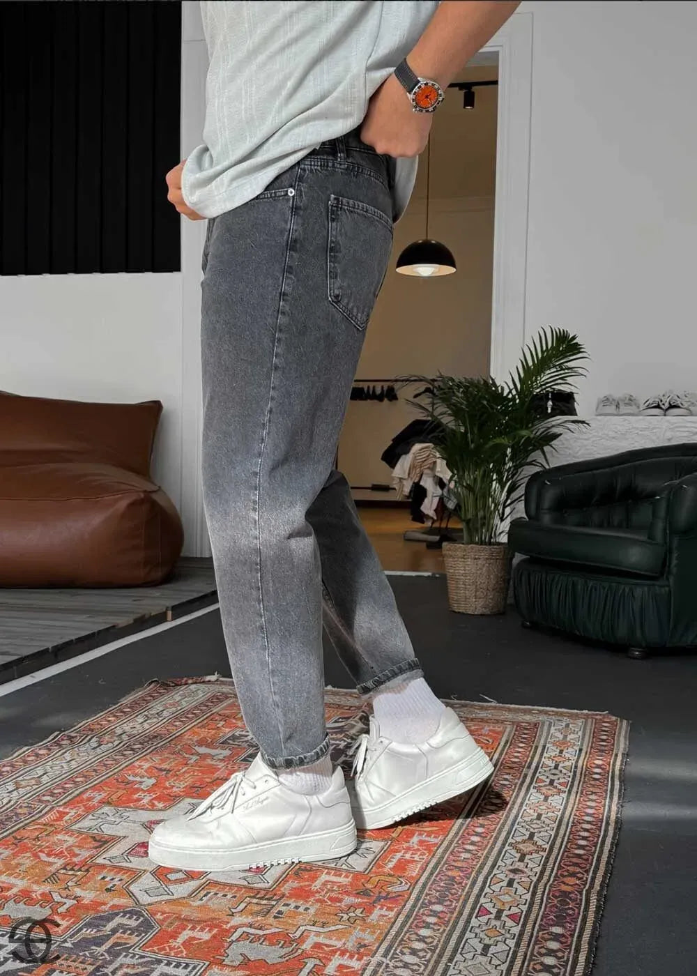 Basic Παντελόνι Τζιν Loose Fit - Ανθρακί – 3