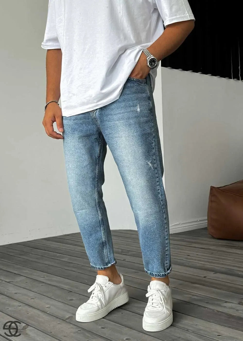 Παντελόνι Τζιν Loose Fit Με Μικρά Σκισίματα - Γαλάζιο – 4