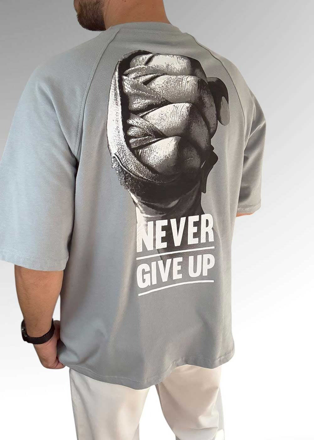 Oversized T-Shirt Never Give Up – Γκρι – 3