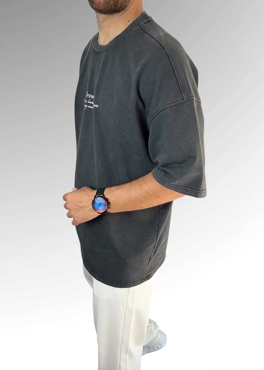 Drowning Oversized T-Shirt με Τύπωμα – Ανθρακί Ξεβαμμένο – 3