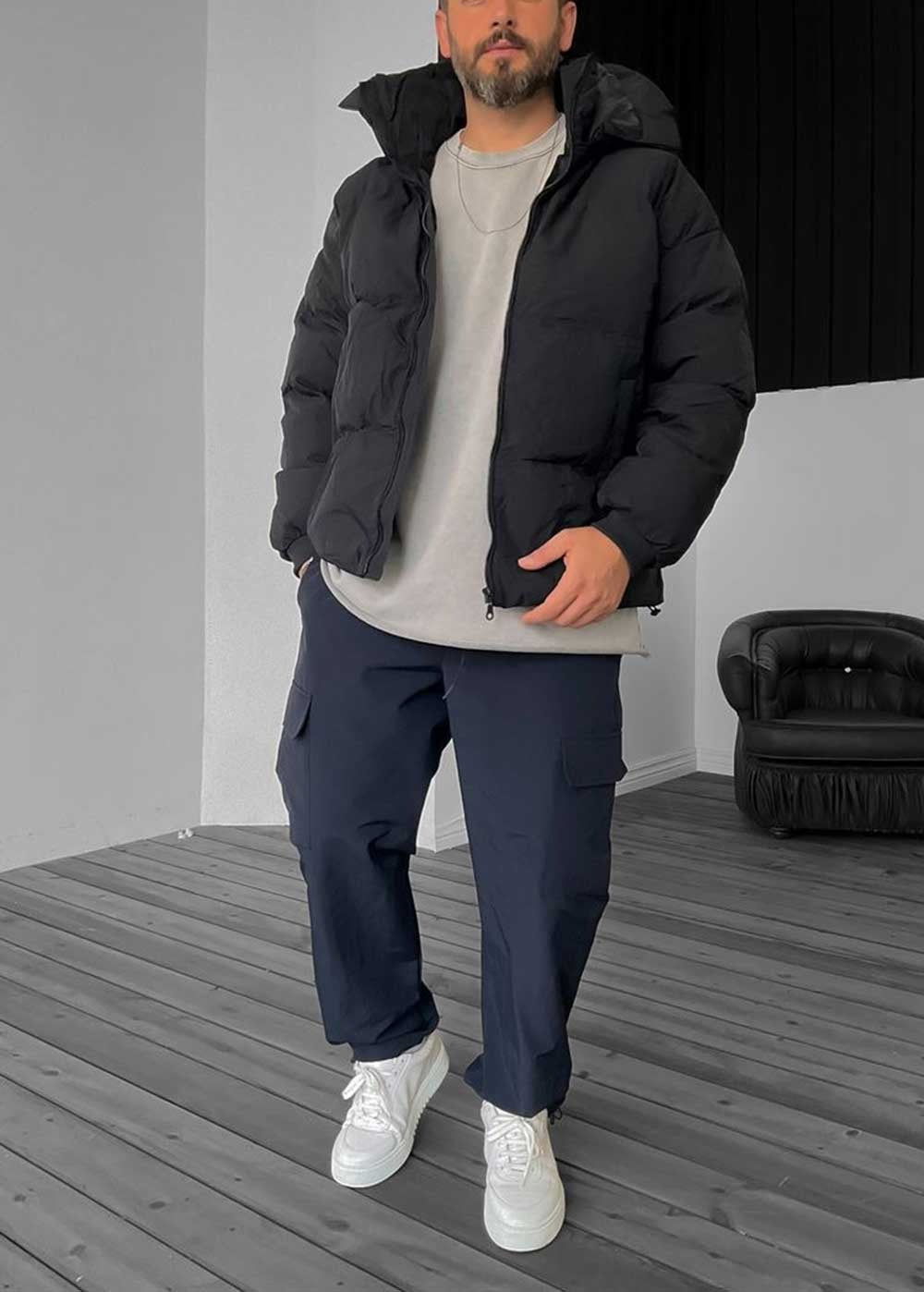 Μαύρο Puffer Jacket με Κουκούλα – 2