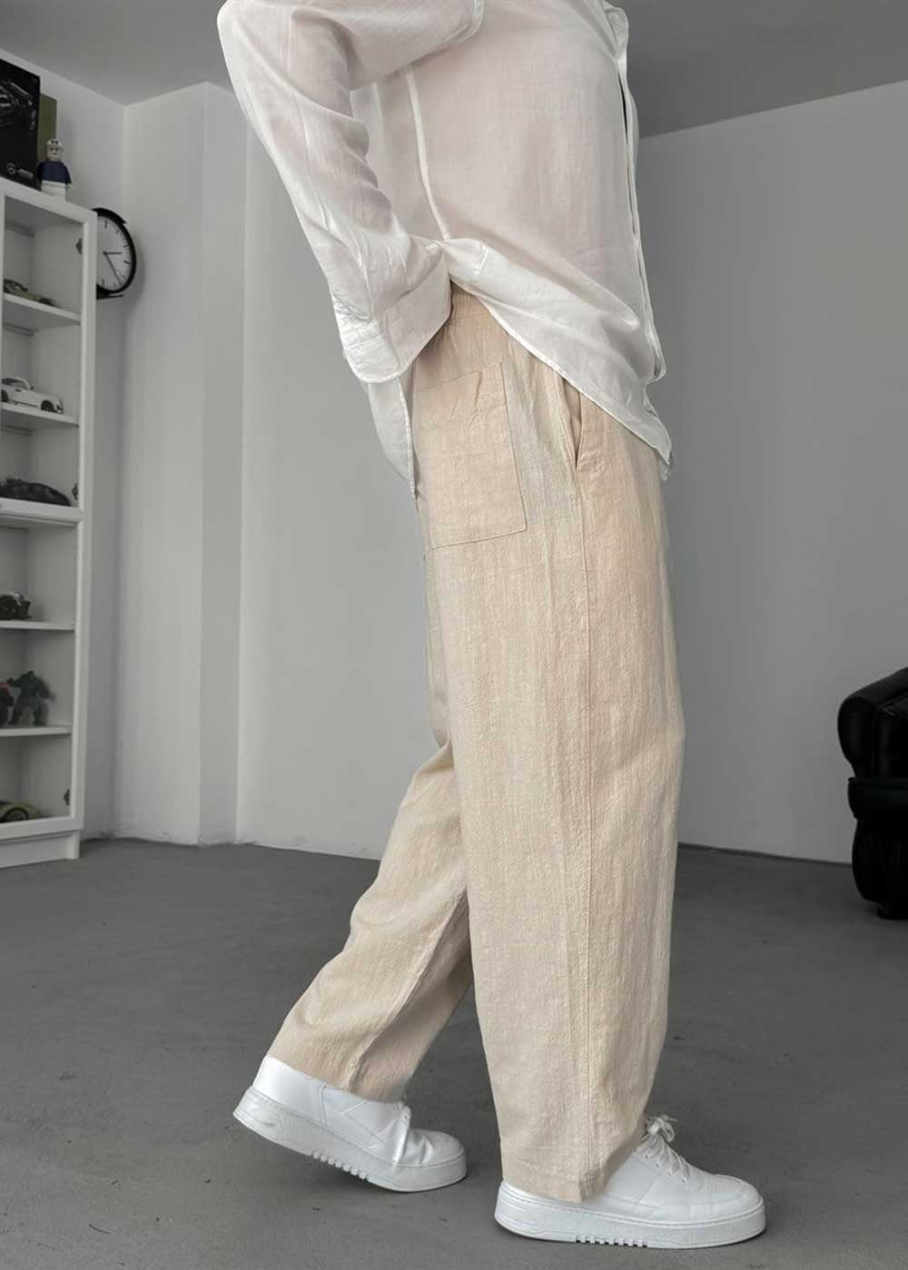 Baggy Παντελόνι Linen-Touch – Μπεζ – 3