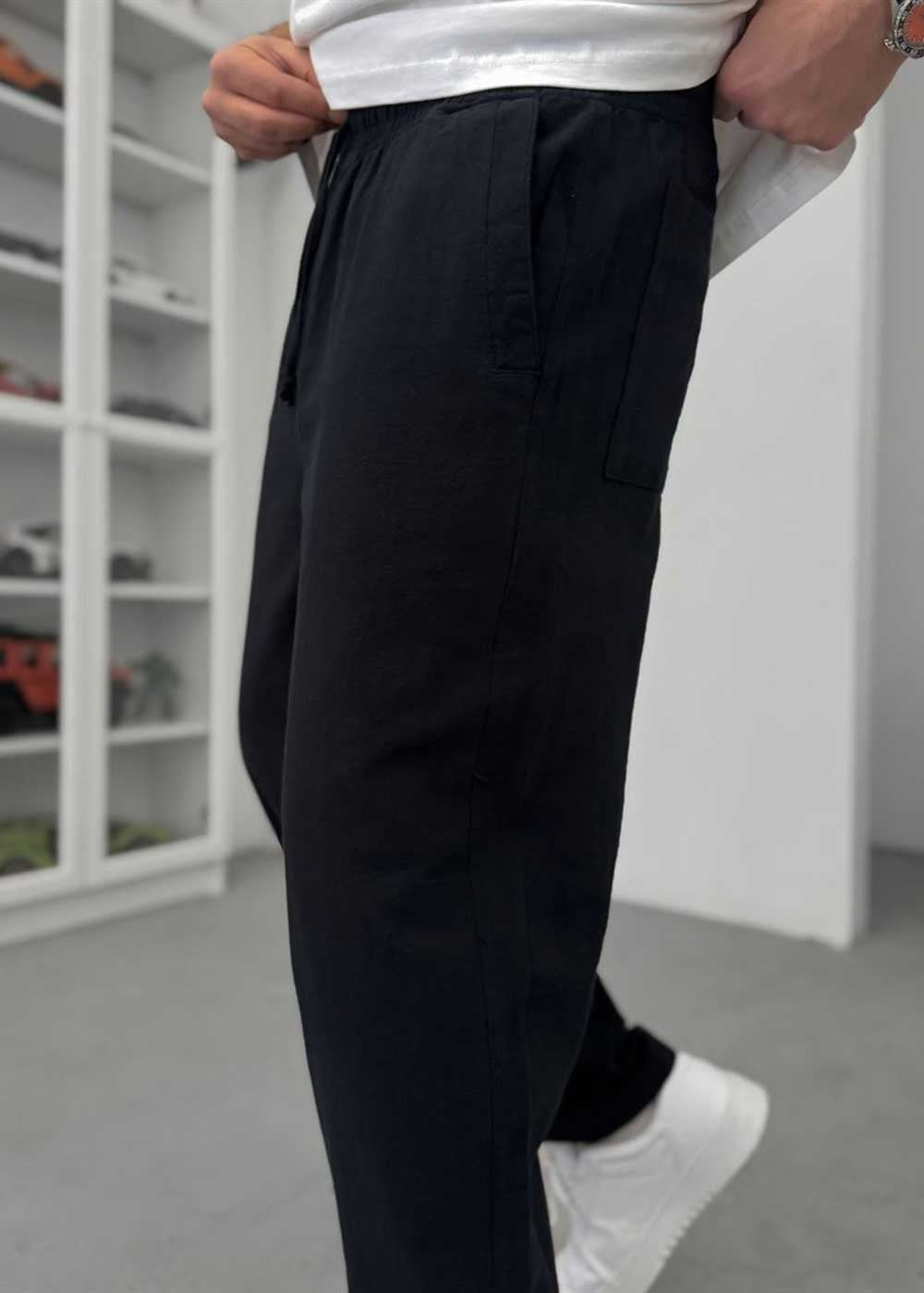 Baggy Παντελόνι Linen-Touch – Μαύρο