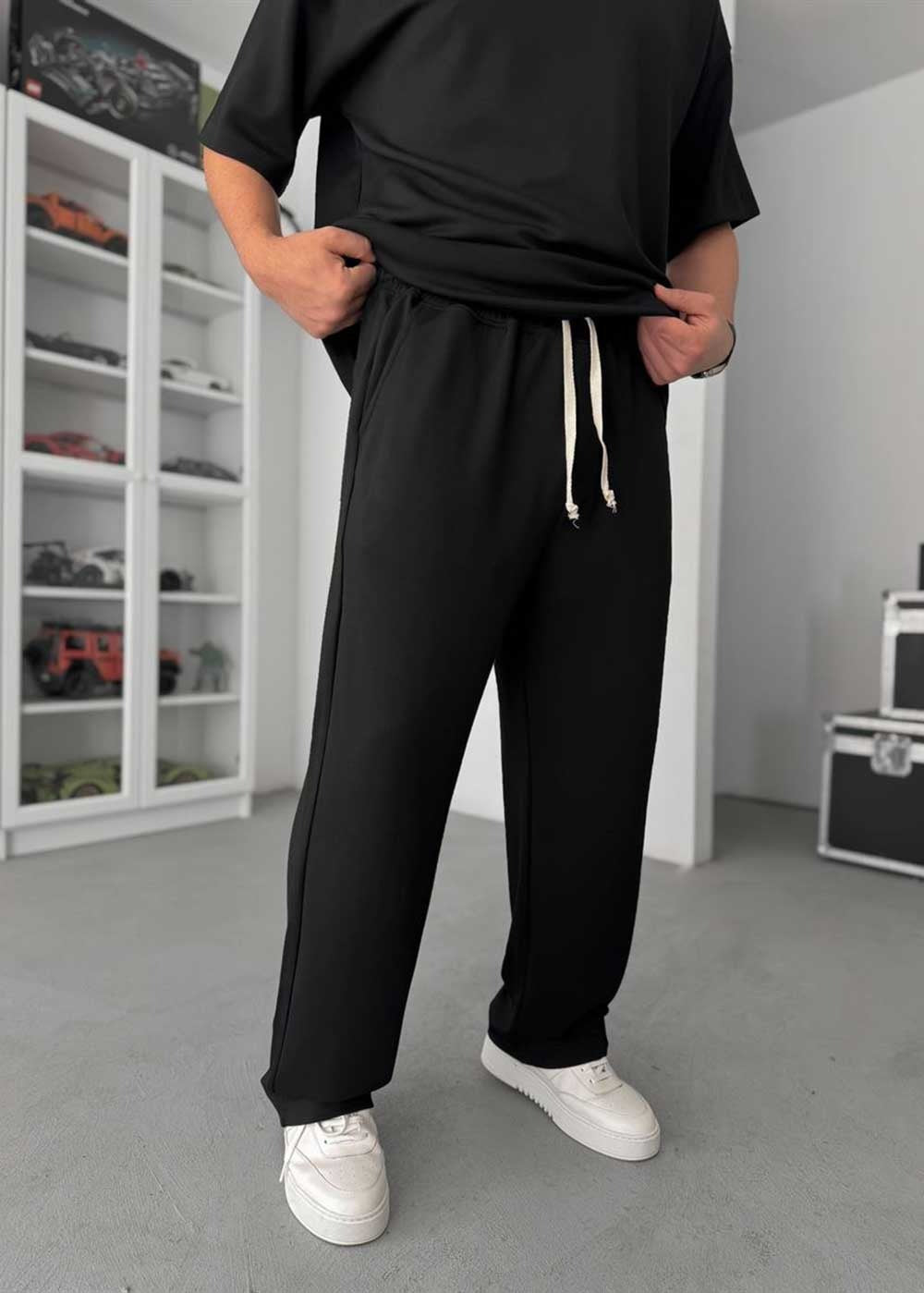 Embossed Modal Oversized T-Shirt & Relaxed Jogger Σετ – Μαύρο – 3