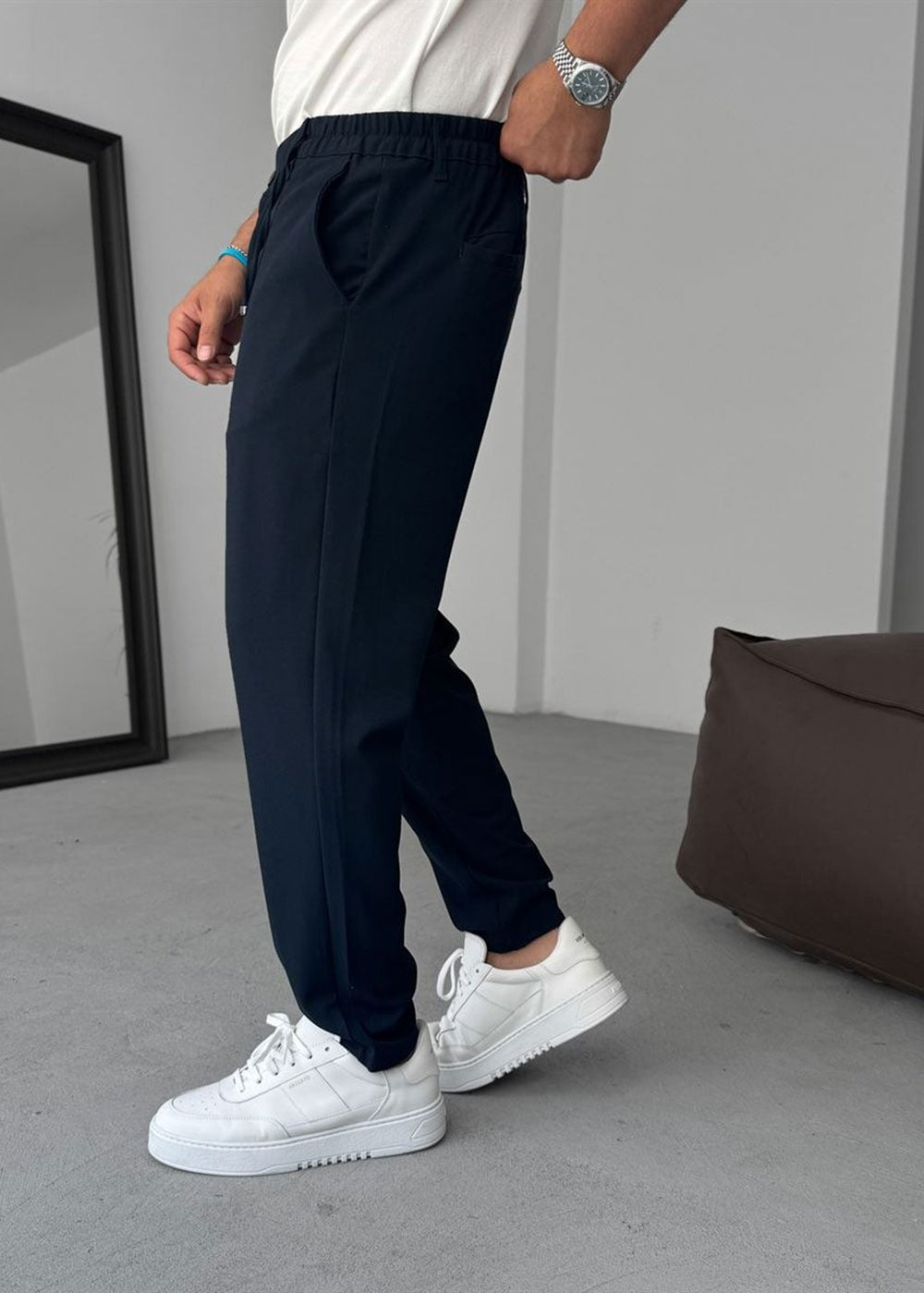Relaxed Fit Υφασμάτινο Παντελόνι με Λάστιχο – Σκούρο Μπλε