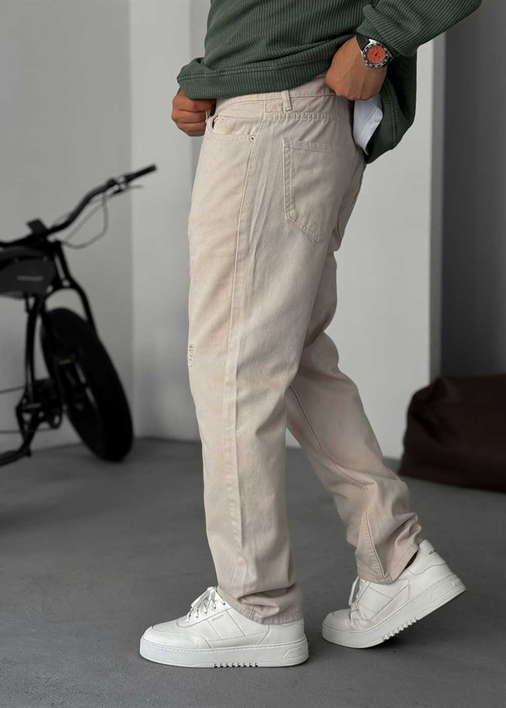 Παντελόνι Baggy Jean Με Μικρά Σκισίματα – Μπεζ – 3