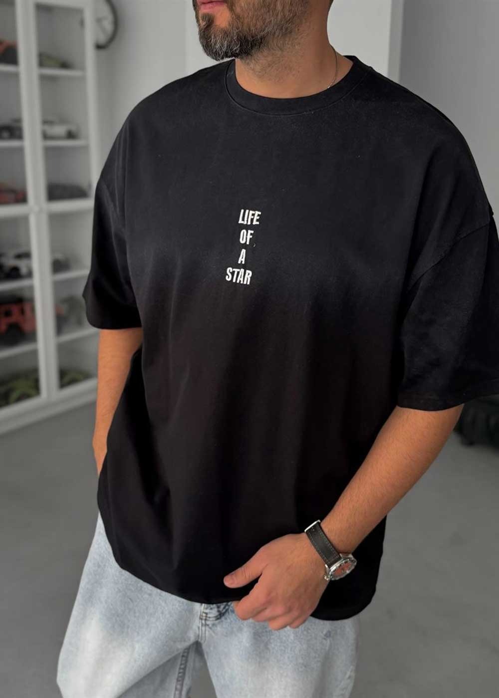 Oversize T-Shirt Life Embroidery – Μαύρο – 3