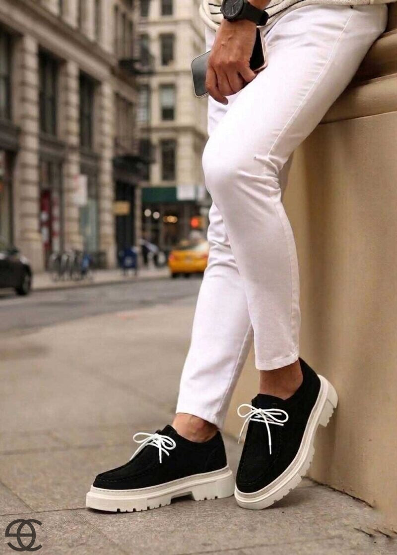 Chunky Suede Sneakers με Ανάγλυφη Σόλα – Μαύρο