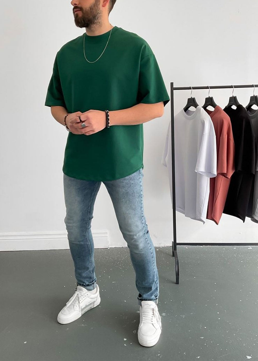 Basic Oversized T-Shirt Με Οβάλ Τελείωμα Σε Ύφανση Δύο Κλωστών- Πράσινο – 3