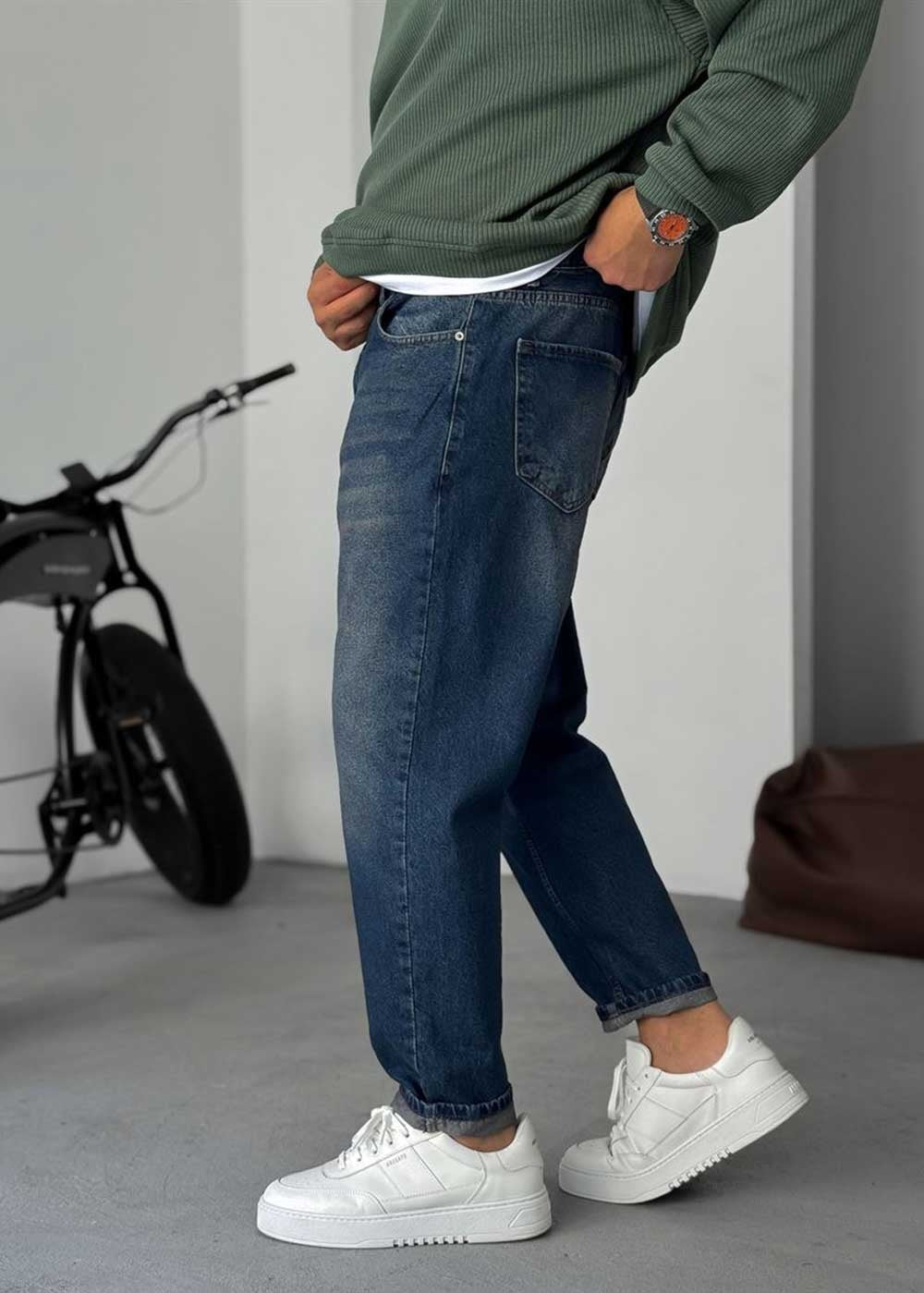 Παντελόνι Τζιν Loose Fit Πεπαλαιωμένο Ξεβαμμένο - Σκούρο Μπλε – 3