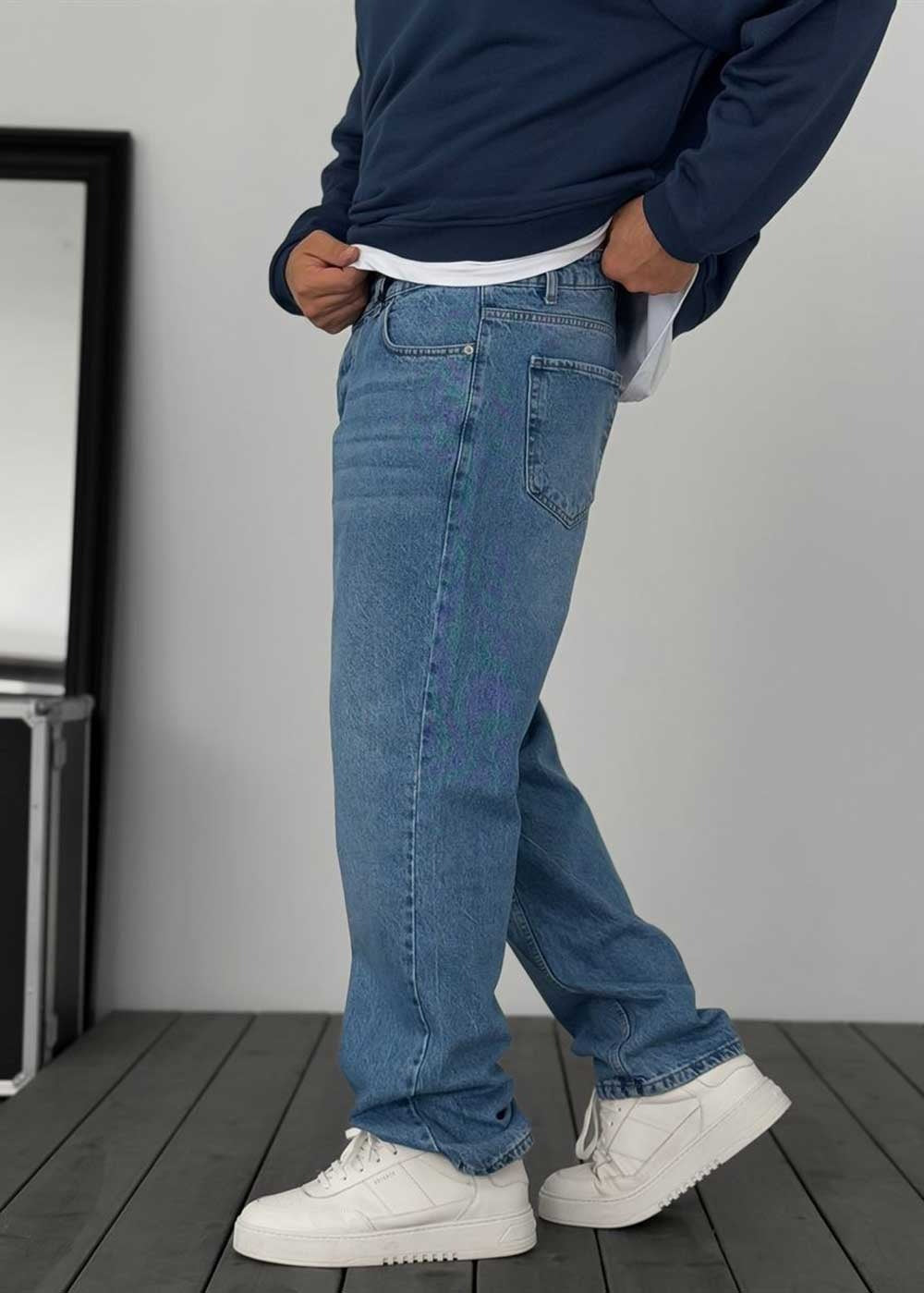 Baggy Παντελόνι Τζιν Με Stonewash – Μπλε – 3