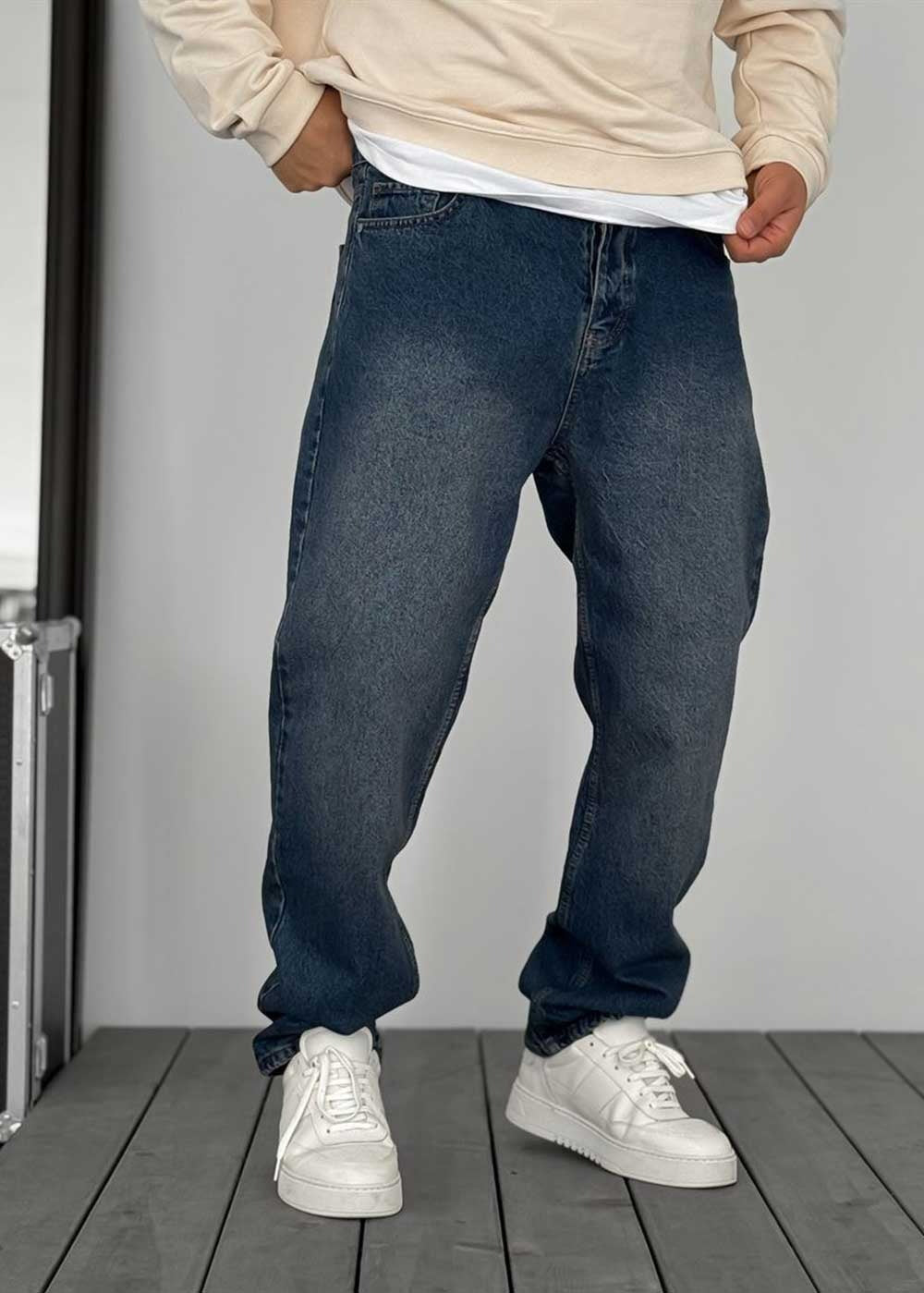 Baggy Παντελόνι Τζιν Με Stonewash – Σκούρο Μπλε – 2