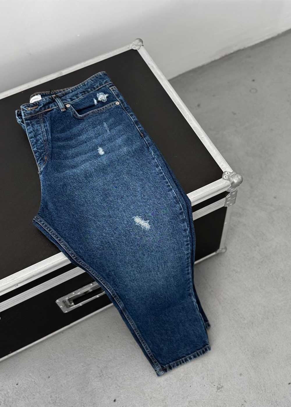 Παντελόνι Τζιν Loose Fit Με Εφέ Σκισιμάτων - Σκούρο Μπλε – 5