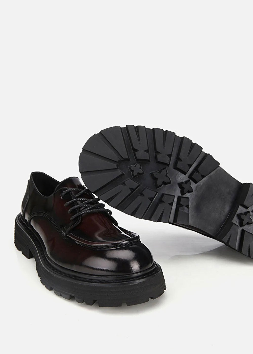 Premium Λουστρίνι Δερμάτινο Derby με Chunky Σόλα – Bordeaux Black – 5