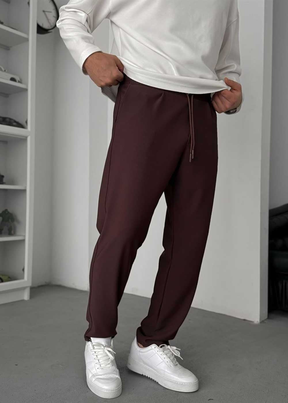 Textured Straight Fit Παντελόνι – Καφέ – 3