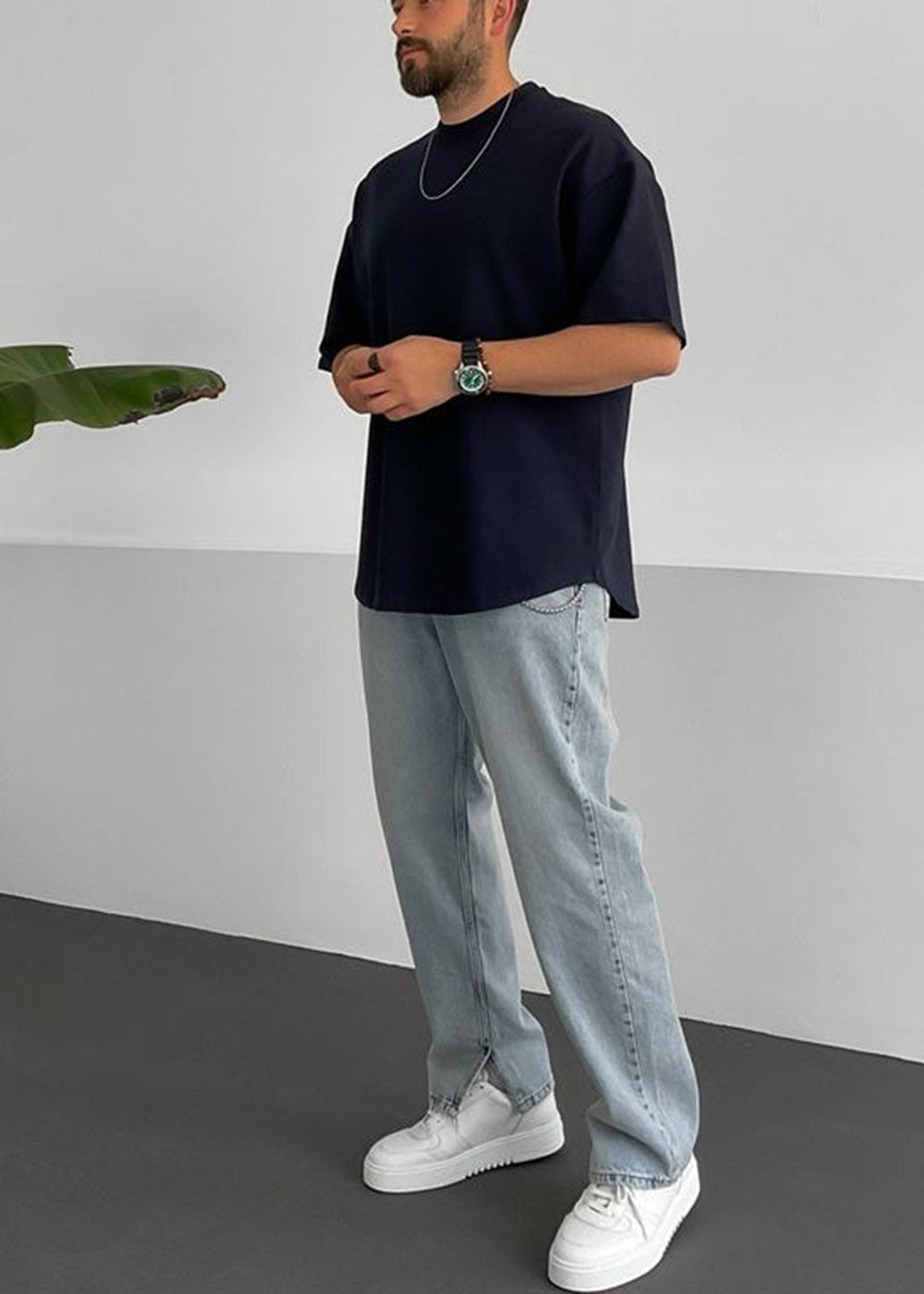 Basic Oversized T-Shirt Με Οβάλ Τελείωμα Σε Ύφανση Δύο Κλωστών- Σκούρο Μπλε – 3