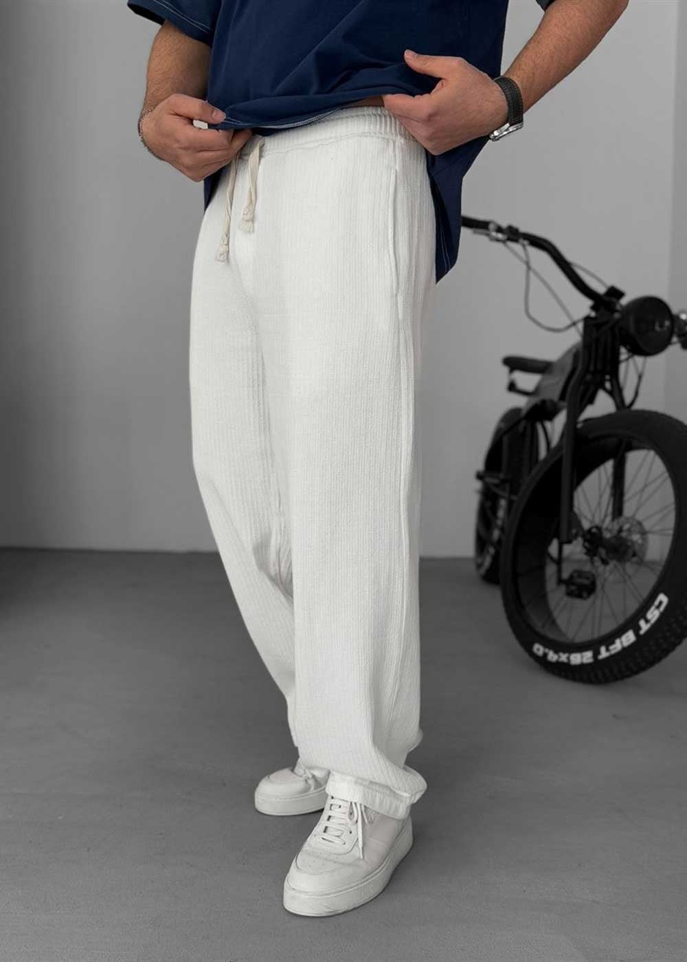 Baggy Παντελόνι Textured Relief – Soft-Touch Edition – Λευκό – 3