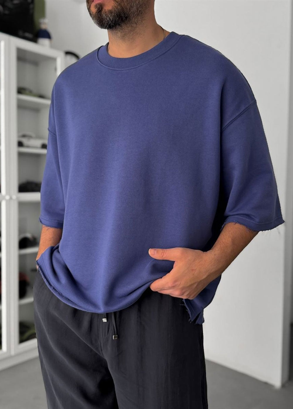 Oversized T-Shirt Τριπλής Ύφανσης – Μπλε – 3