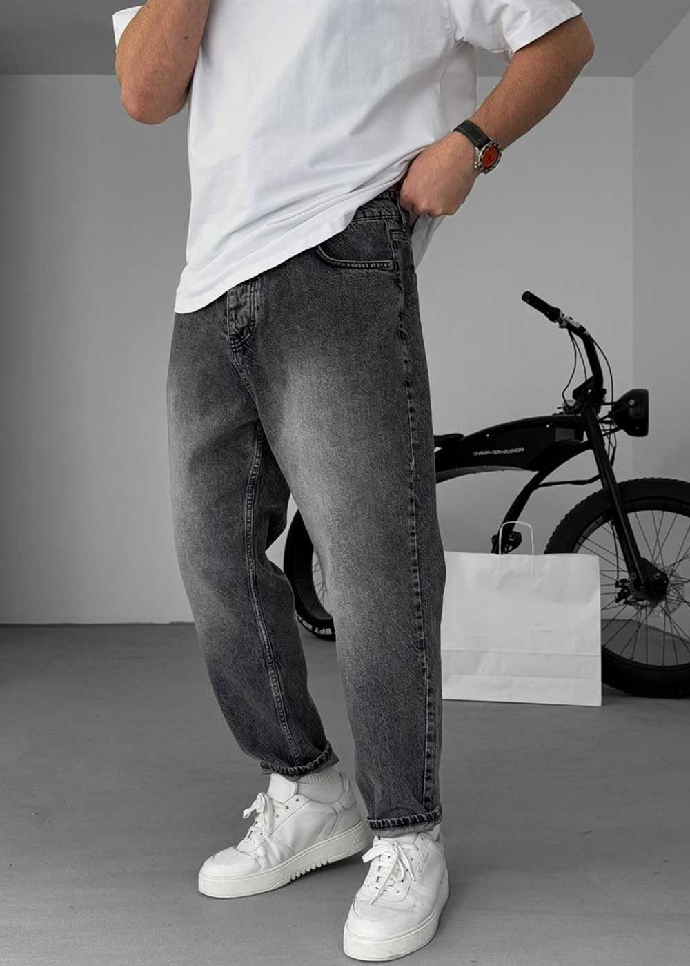 Παντελόνι Τζιν Loose Fit  Ξεβαμμένο Εφέ – Ανθρακί – 3